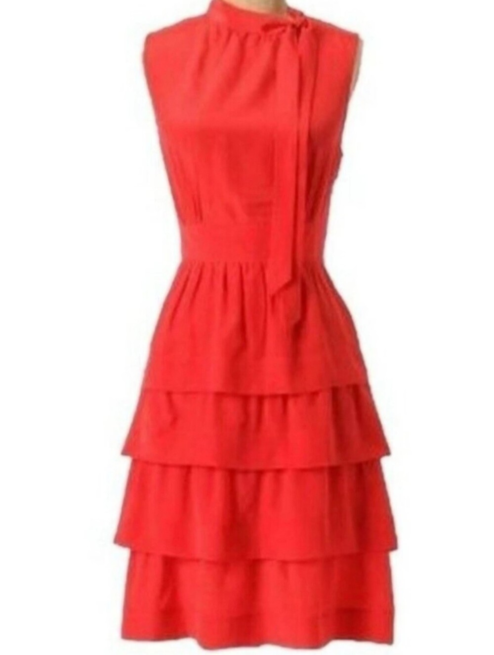 Red Dress from Anthropologie Ruffle Size 0 100% Silk Oska Girls From Savoy Girly